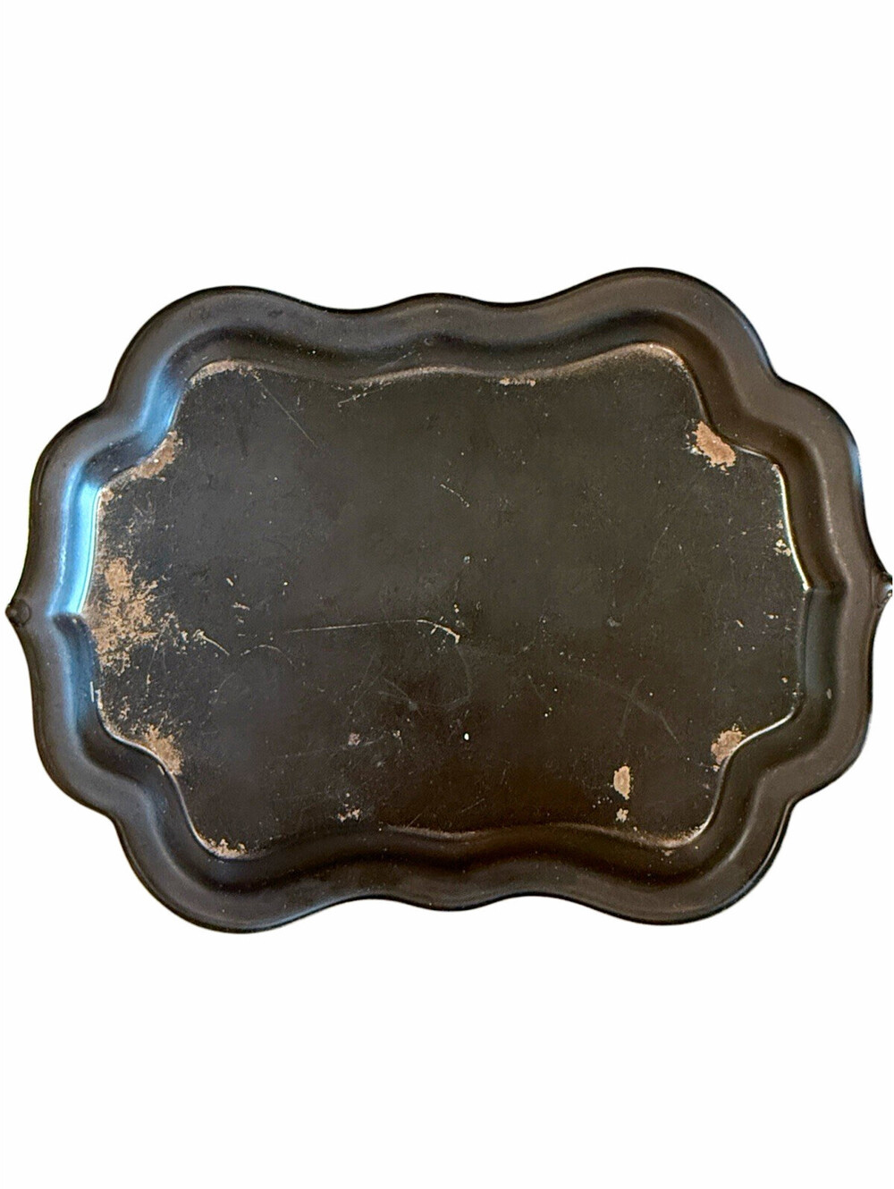 Black Painted Metal Floral Serving Tray, Rectangle, Scalloped Edge